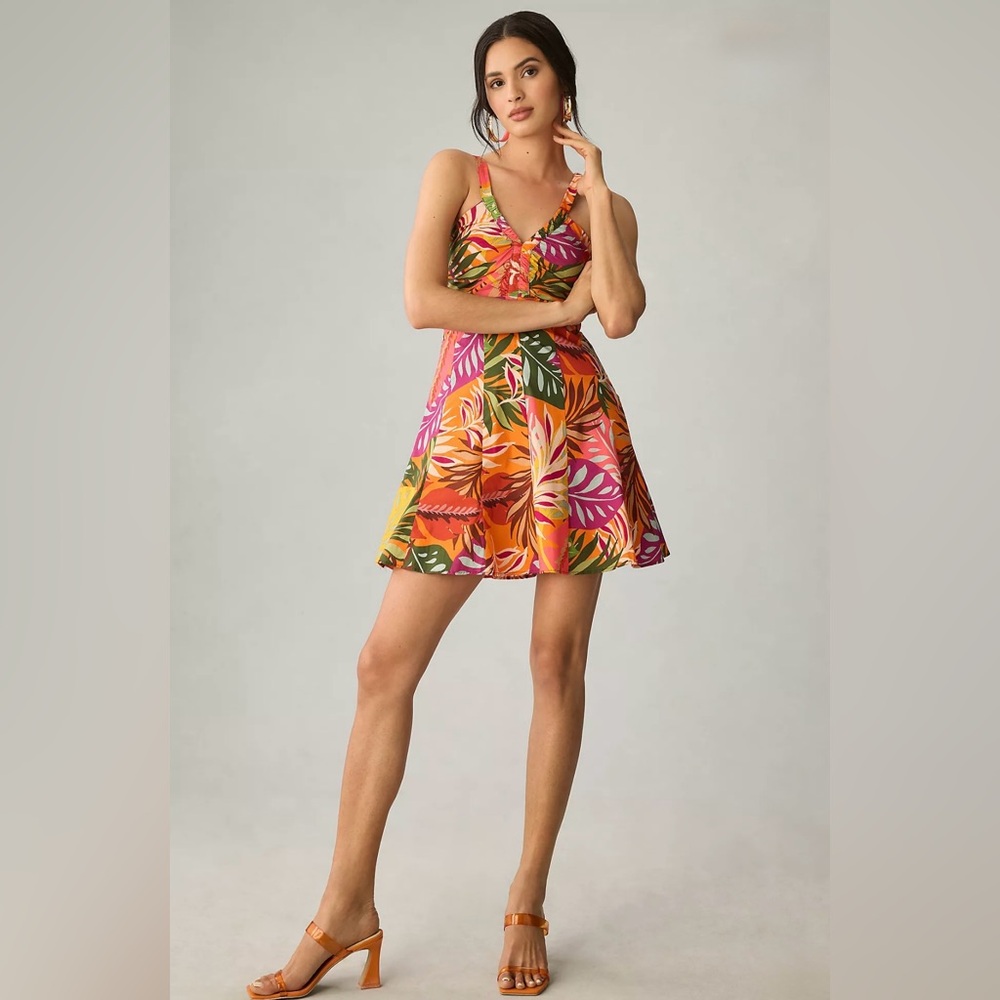 Anthropologie Maeve Printed Ruched Floral Mini Dress Size 8 NWT